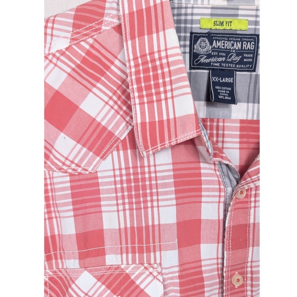 American Rag Men's XXL Red Plaid Slim Fit Long Sleeve Shirt - Picture 1 of 6